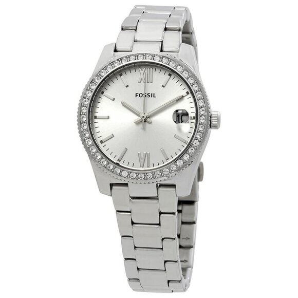 NWT Authentic Fossil Scarlette Crystal Silver Dial Women's Watch - Picture 1 of 3